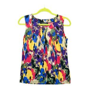 Kasper Colorful Geometric Print Sleeveless Crew‎ Neck Blouse Women's XS